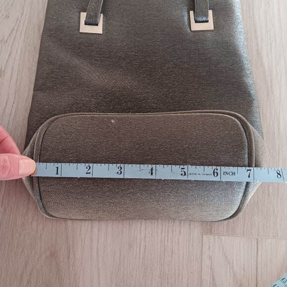 Silvery Dark Grey Shoulder Bag 8" x 7" Zipper Pocket Double Straps 11" Drop - Picture 4 of 12